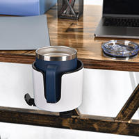 Porte-gobelet de bureau 2 en 1 avec support rotatif pour casque d'écoute Pince anti-déversement Sous le porte-gobelet de bureau pour bouteilles d'eau Sac à dos Tasse
