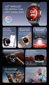 Relógio Inteligente ET460 com Pulseira de Couro, Monitor de Pressão Arterial ECG de 1,47 Polegadas, Chamada SOS, IP68 à Prova d'Água, Rastreador de Fitness - Product Image 6
