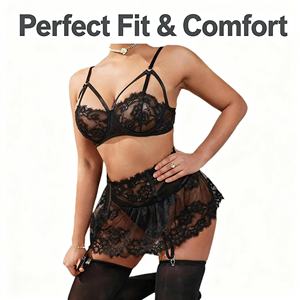 2025 Bestseller Sexy Transparente Dessous-Set 3-teilig Ösen-Spitze Stickerei Körperformende Unterwäsche Durchsichtige Luxus-Lingerie - Product Image 4