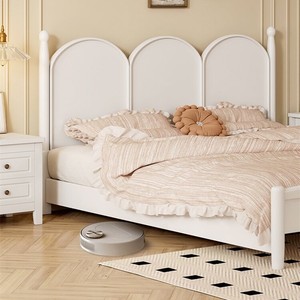 Lit en bois massif de style français 1,35 m, lit plateforme blanc, chambre principale, lit princesse rétro américain - Product Image 2