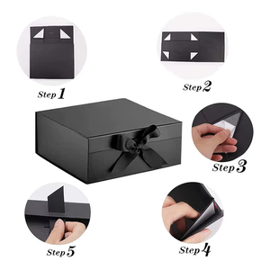 Boîtes cadeaux pliables en carton noir rigide de luxe avec impression personnalisée, fermeture magnétique, couvercle magnétique, avec logo - Product Image 2