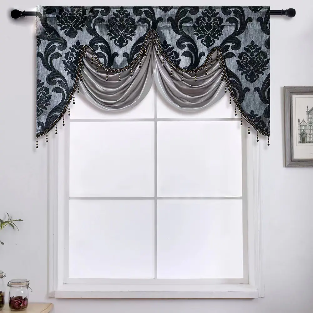 Proveedor de cortinas de ventana de lujo modernas de cortina de sombreado Jacquard de poliéster 100% negro
