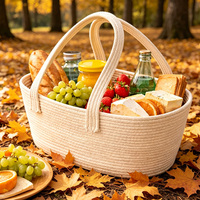 Panier de rangement en corde de coton personnalisé avec poignées, organisateur tissé à la main, panier cadeau, panier de pique-nique, panier organisateur en corde de coton fait main