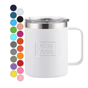 Personalizar Parede Dupla Vacuum Travel Mug Tumbler Cup 14oz 12oz Aço Inoxidável Isolado Caneca de Café com Alça e Deslizante Lid