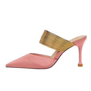Chaussures pour femmes BIGTREE <span class=keywords><strong>2020</strong></span>, nouvelle mode, talons aiguilles Baotou, bouche peu profonde, bout pointu, en soie et satin, pantoufles ajourées - Product Image 5