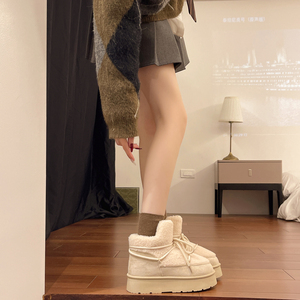 <span class=keywords><strong>Scarpe</strong></span> Invernali da Donna <span class=keywords><strong>con</strong></span> Tomaia in Pile, Suola Spessa, Slip-on, Stivali da Neve alla Caviglia <span class=keywords><strong>con</strong></span> Lacci in Corda e Bordo in <span class=keywords><strong>Pelliccia</strong></span> - Product Image 4
