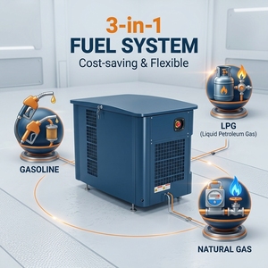 เครื่องกำเนิดไฟฟ้าสำรองสำหรับบ้าน 15 กิโลวัตต์ แบบเงียบ ใช้ได้สามเชื้อเพลิง (NG/LPG/น้ำมันเบนซิน) ระบบระบายความร้อน พร้อมระบบสำรองไฟฉุกเฉิน รองรับการใช้งานแบบสามเชื้อเพลิงที่หลากหลาย - Product Image 1