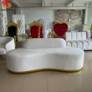 Classic White Velvet Curved Wedding <b>Sofa</b> with <b>Gold</b> Base Customized Fabric Wave Shape Event Party Couch - Product Image 1