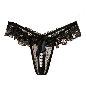 Culotte string sexy en dentelle pour femmes, noire, transparente, à entrejambe ouvert, lingerie insérable. - Product Image 3