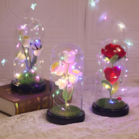 Bertenaga baterai tunggal bunga mawar buatan Galaxie dalam kubah kaca dengan lampu Led sempurna mawar hadiah Hari Valentine untuk wanita