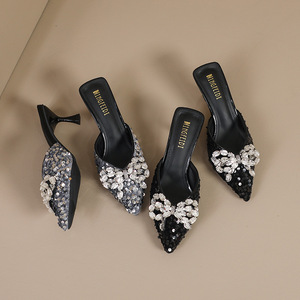 Latest Ladies <b>Pointed</b> <b>Toe</b> Slip-On Solid Fashion Trend Plus Size Comfortable <b>Flat</b> Bowknot Casual Sandals - Product Image 5