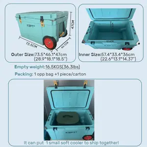 65QT Lldpe malzeme soğutucu kutu büyük yalıtımlı gıda depolama arabası termal su geçirmez buzluk çanta soğutucu kutu tekerlekler ile