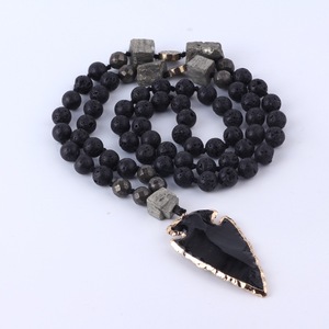 Lava Obsidian Frisado Colares Cura Meditação Homens Jóias Knotted Gemstone Cura Cristal Pingente Obsidian Seta Colar - Product Image 5