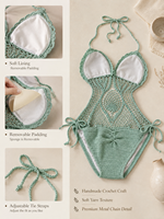Ensemble de maillots de bain au crochet tissé à la main avec sac de plage, ensemble de bain 2 pièces pour femmes, été, plage
