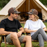 Gorra Trucker Richardson 112 de 6 Paneles con Logotipo Personalizado Bordado para Hombre, con Parche de Cuero de Camuflaje y Parte Trasera de Malla para Actividades al Aire Libre