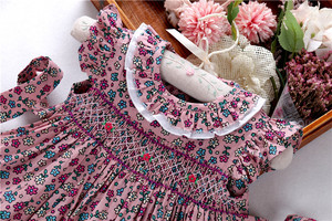 Vêtements pour enfants smockés, robes pour petites filles, smock rose bleu, tenue d'été pour enfants, vêtements pour enfants en gros, coton B1465537 - Product Image 2