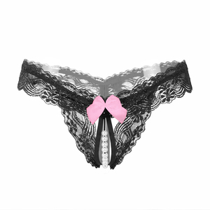 Tanga Sexy de Encaje con Lazo y Perlas para Mujer, Transparente, de Tiro Bajo, Seductora, con Lazo para el Día de <span class=keywords><strong>San</strong></span> Valentín o Bodas - Product Image 3
