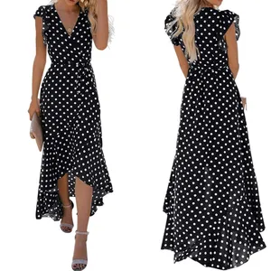 2023 Women's Summer Floral Print Cross V Neck Dress Bohemian Flowy Long Maxi Dresses