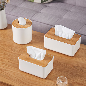 Caja de pañuelos con tapa de bambú, organizador de almacenamiento multifuncional para sala de estar, escritorio, uso doméstico - Product Image 2