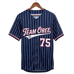 Maillot de baseball bleu marine pour homme, à rayures fines, boutonné sur le devant, à manches courtes, avec motif d'équipe, vêtement de sport athlétique, streetwear décontracté - Product Image 5
