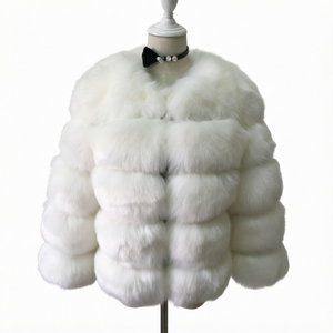 Manteau court en fausse fourrure pour femme avec col en fourrure de renard, sans manches, épais, chaud, pour l'hiver, couleur unie, style patchwork matelassé - Product Image 6
