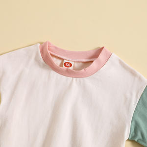 スプライシングデザインベビーサマーロンパース薄手通気性コットンカスタムベビーボディスーツ半袖幼児ジャンプスーツボタン留めODM - Product Image 3