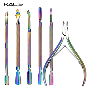 KADS Lot de 6 repousse-cuticules arc-en-ciel en acier inoxydable, coupe-ongles, éliminateur de peaux mortes, outils de pédicure et manucure pour soins des ongles - Product Image 1