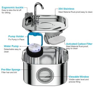 3.2L Portable Stainless Steel <strong>Cat</strong> &amp; Dog Water Fountain with Automatic Level Window LCD Display USB <strong>Plug</strong> - Product Image 4