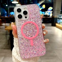 Luxe Bling Glitter Colle Magnétique TPU Silicone Coréen Ins Style Femmes Téléphone Portable Cas pour iPhone 16 Pro Max 15 Plus 14 13