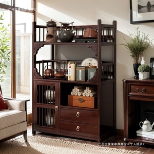 Étagère de présentation en bois de style chinois avec armoire de rangement pour salon et coin thé - Product Image 1