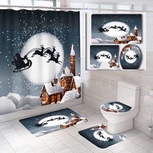 Rideau de Douche en Polyester à Motifs de Noël Bleus, Rideau de Salle de Bain Imprimé Numérique Personnalisé, Imperméable, Vente en Gros, Moderne - Product Image 5