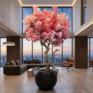 Arbre artificiel de cerisier rose et blanc sur mesure, plante en bois, fleurs artificielles, bonsaï pour la <span class=keywords><strong>d</strong></span>écoration de la maison et des mariages - Product Image 1