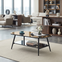 Table basse moderne à 2 niveaux en verre avec centre en métal, design réglable, taille et couleur personnalisables pour salon et usage domestique
