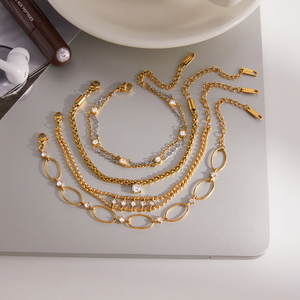 Браслет-цепочка J&D Minimalist Heart Oval Link из нержавеющей стали с 18-каратным золотым покрытием, инкрустированный круглыми фианитами, эстетичное украшение, подарок для женщин - Product Image 5