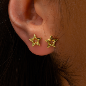 Boucles d'oreilles clous en forme d'étoile en acier inoxydable 316L plaqué or PVD, bijoux tendance - Product Image 3