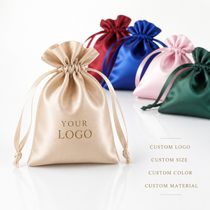 Sac en satin avec cordon de serrage, sac anti-poussière, pochette en soie noire, sac en soie réutilisable pour sac à main, chaussures, perruque, cosmétiques, emballage cadeau, logo personnalisé - Product Image 1