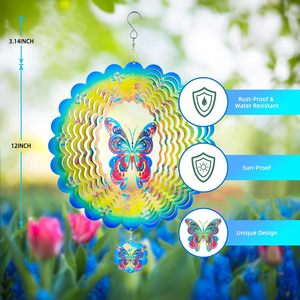 Molinetes de Viento con Forma de Mariposa 3D, Esculturas Cinéticas de Metal de 12 Pulgadas para Colgar, Decoraciones Artísticas Colgantes para Jardín, Patio y Balcón - Product Image 2