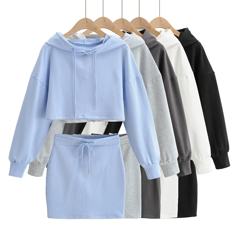 Haute qualité femmes haut à capuche sweat-shirts jupe ensembles deux pièces pull robe ensembles