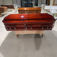 Ataúd de Madera Estilo Americano Qianrui Premium, Ataúd Funerario de Alta Gama, Ataúdes de Entierro de Madera Maciza con Asas Abatibles