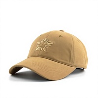 Casquette de baseball personnalisée en sergé de coton délavé à 6 panneaux, broderie florale ton sur ton, visière courbée, vente en gros