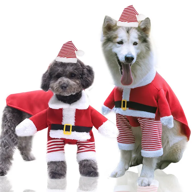 Christmas Dog Dress Pet Clothes Hot Selling Dog Cat Christmas Costume Funny Cosplay Clothes With A Cap On Sale