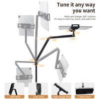 Support de téléphone et tablette en alliage d'aluminium, réglable en hauteur, flexible, télescopique, avec rotation à 360°, pour bureau