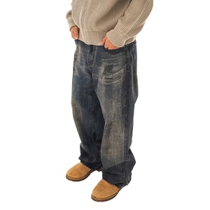 Custom Washed High Quality Cotton Distressed <b>Jeans</b> for <b>Men</b> Vintage Streetwear Straight Fit Baggy <b>Trousers</b> <b>Men's</b> Denim Pants - Product Image 3