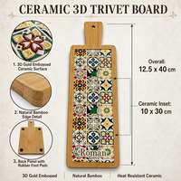 En gros, dessous de plat en céramique mosaïque estampée or 3D, motif bambou, 40 cm, avec poignée longue, pour plats chauds de cuisine