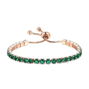 Green Zircon Tennis <b>Bracelet</b> Rose Gold Chain <b>Adjustable</b> Women's Jewelry Everyday Wear Geometric Design Channel Setting - Product Image 5