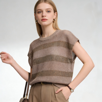 Nouveau pull ample amincissant en maille ajourée de soie de mûrier et lin pour femme, collection Printemps-Été 2026