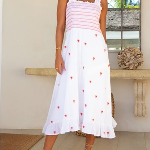 Vestido Midi de Verano Personalizable, Elegante, de Algodón y Lino, Estilo Halter, Casual, Corte A, Sin Mangas, Bordado, para Mujer - Product Image 1