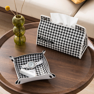 モダンスタイルベッドルームキッチンナプキンラックレザー収納ボックス千鳥格子ティッシュボックス - Product Image 4