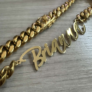 <span class=keywords><strong>Collana</strong></span> Statement UWIN in Acciaio Inossidabile Ipoallergenico con Targhetta Personalizzata 14mm, Catena Cubana <span class=keywords><strong>Spessa</strong></span> Personalizzabile con Iniziali, Placcata <span class=keywords><strong>Oro</strong></span> - Product Image 4