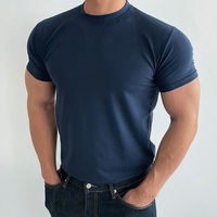 T-shirt à manches courtes en coton et élasthanne pour homme Penpace Garment Sports Fitness, respirant, séchage rapide, entraînement, col haut élastique